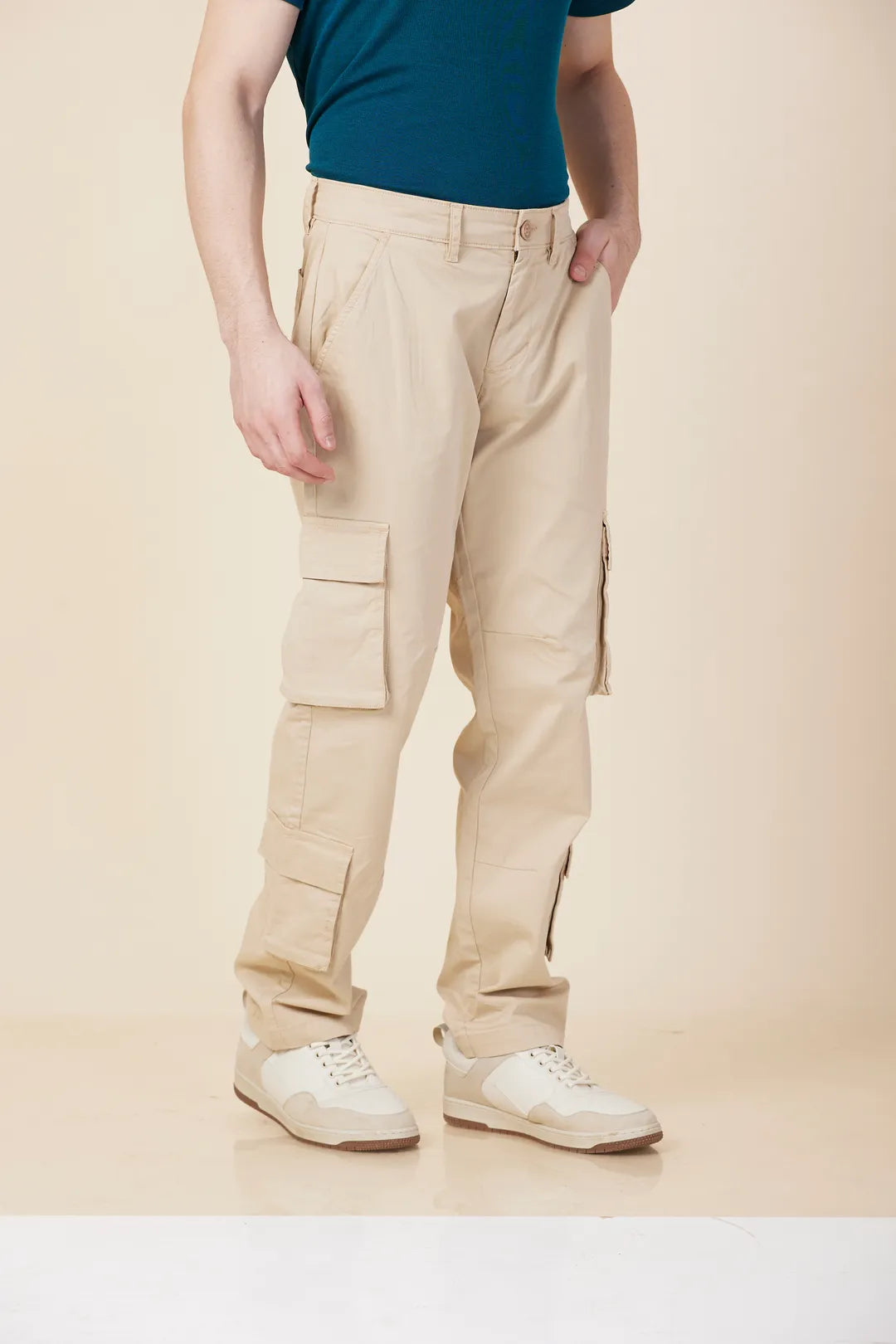 Oat Milk Loose Fit Cargos for Men By Being Human Clothing