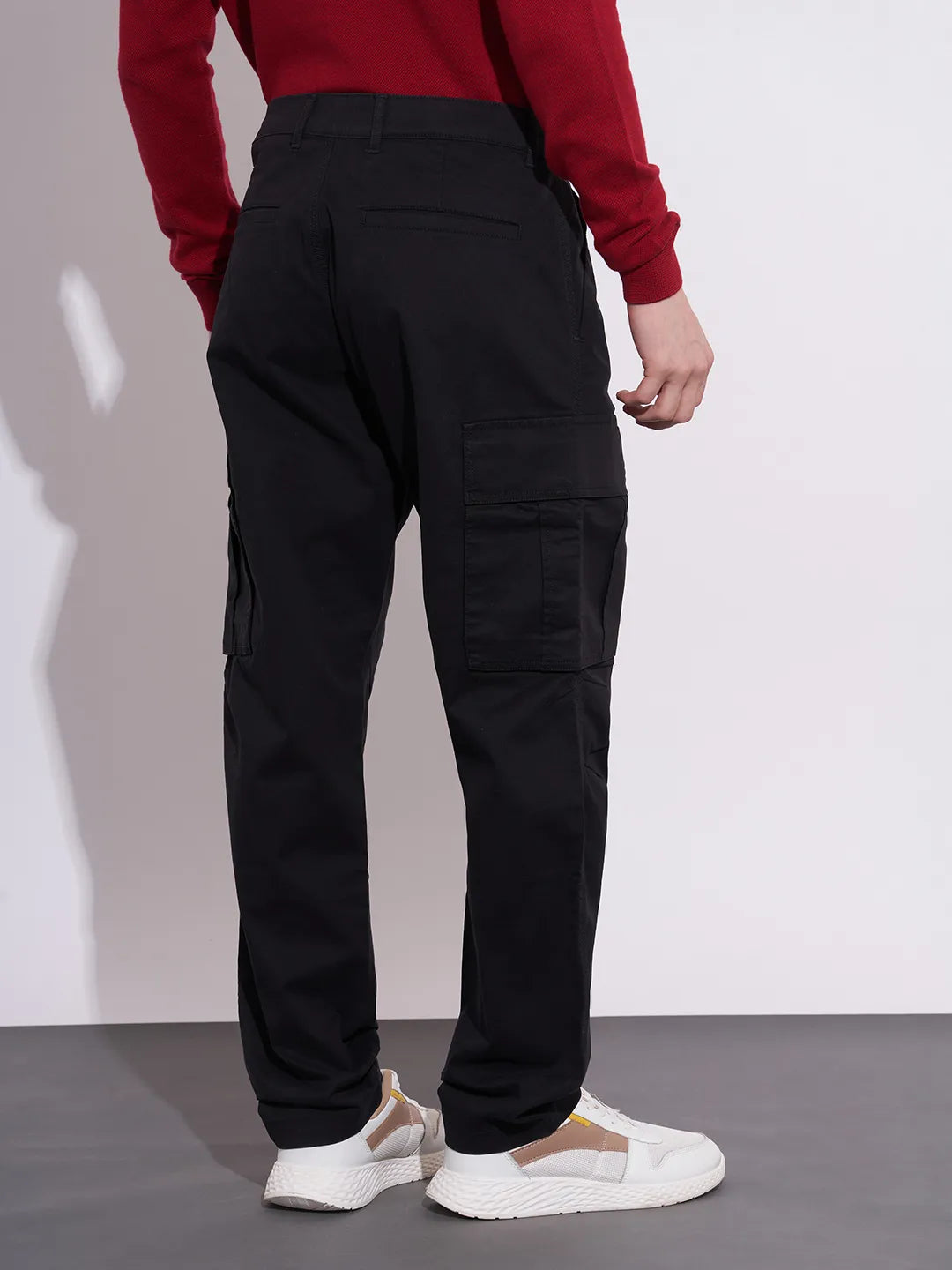 Black Slim Fit Cotton Blend Men's Cargos by Being Human Clothing