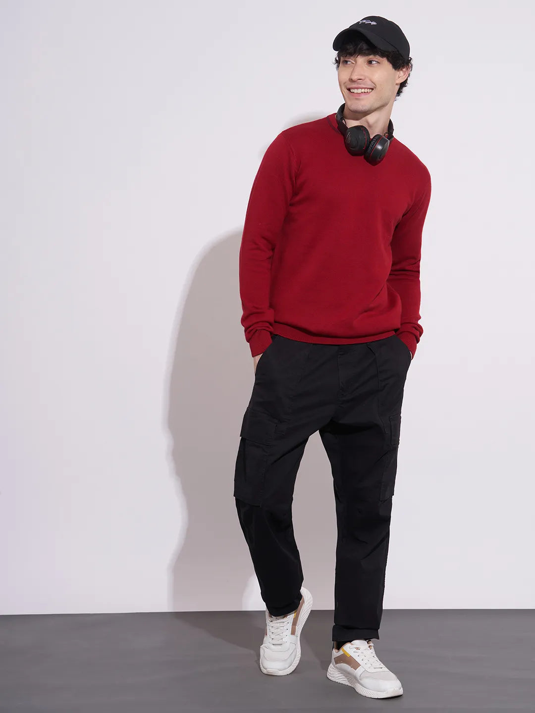 Black Slim Fit Cotton Blend Men's Cargos by Being Human Clothing