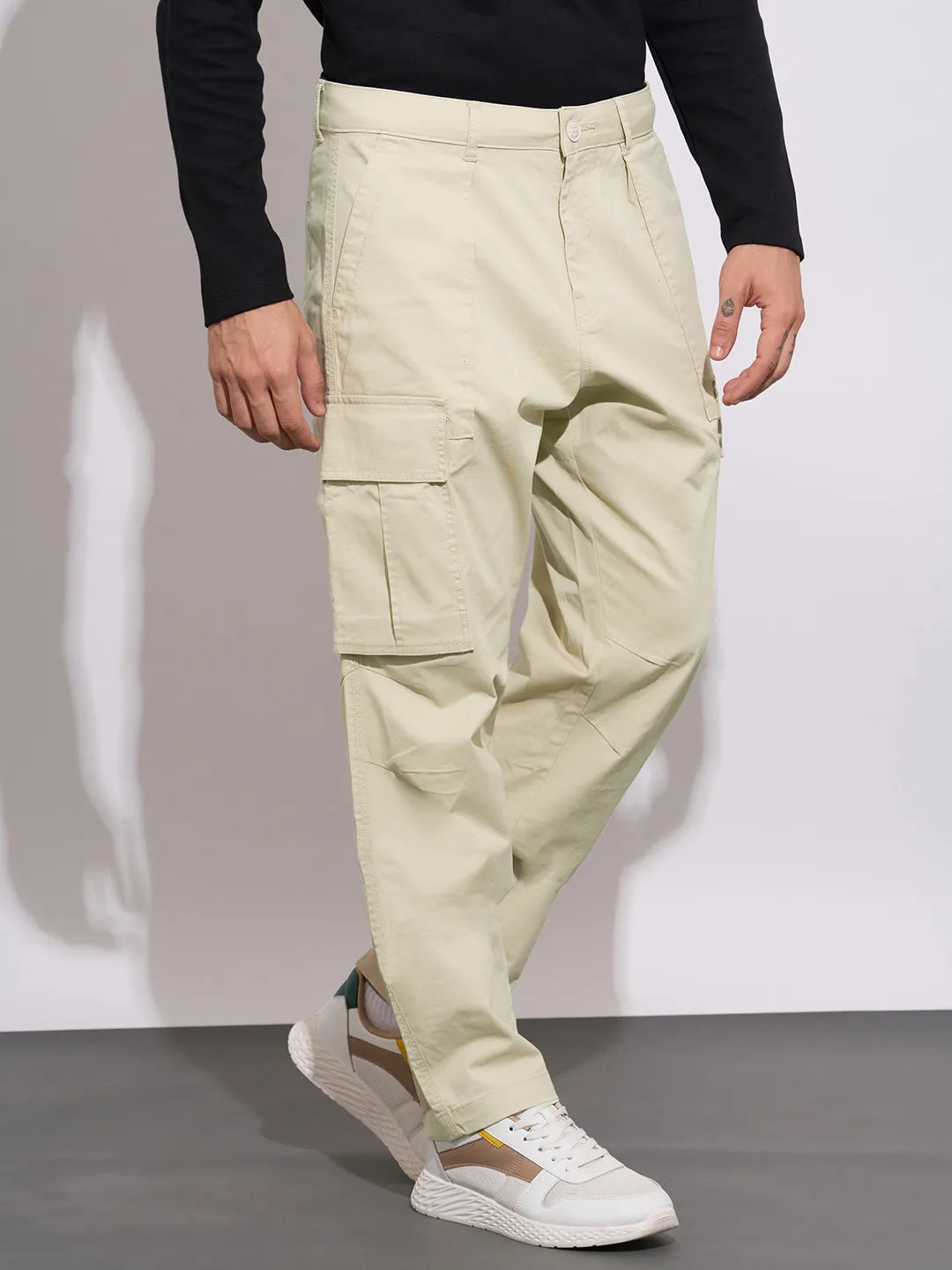 Being Human Men's Khaki Mid-Rise Slim Fit Cargos