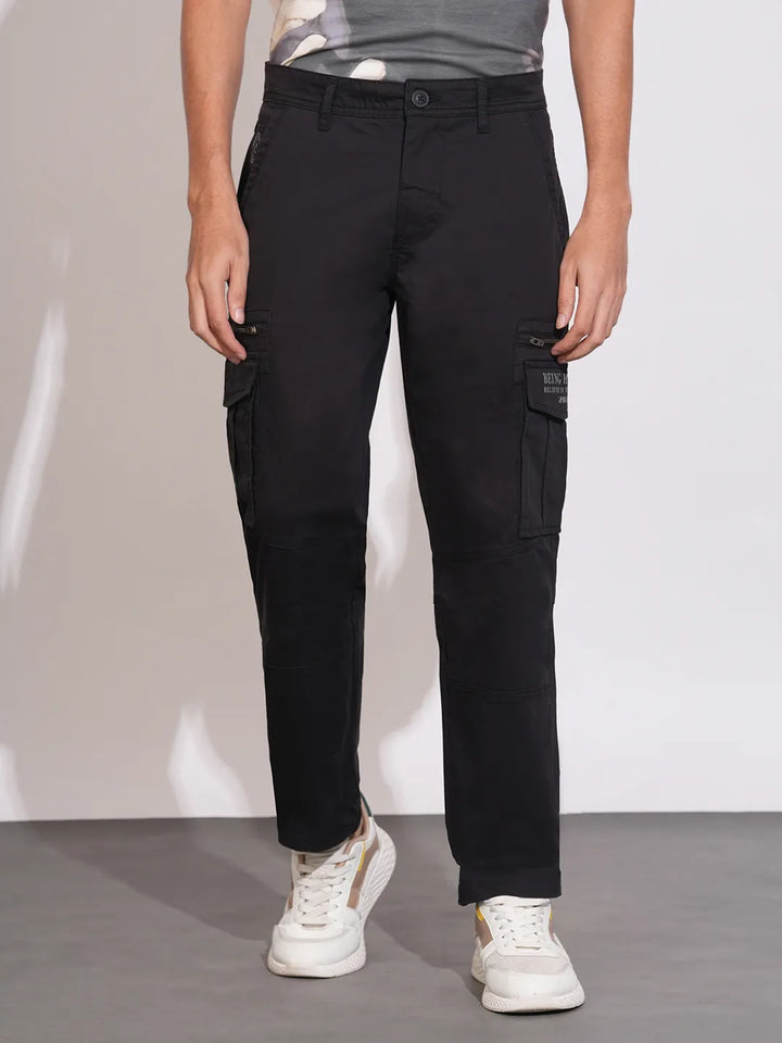 Black Regular Fit Cargos for Men By Being Human Clothing