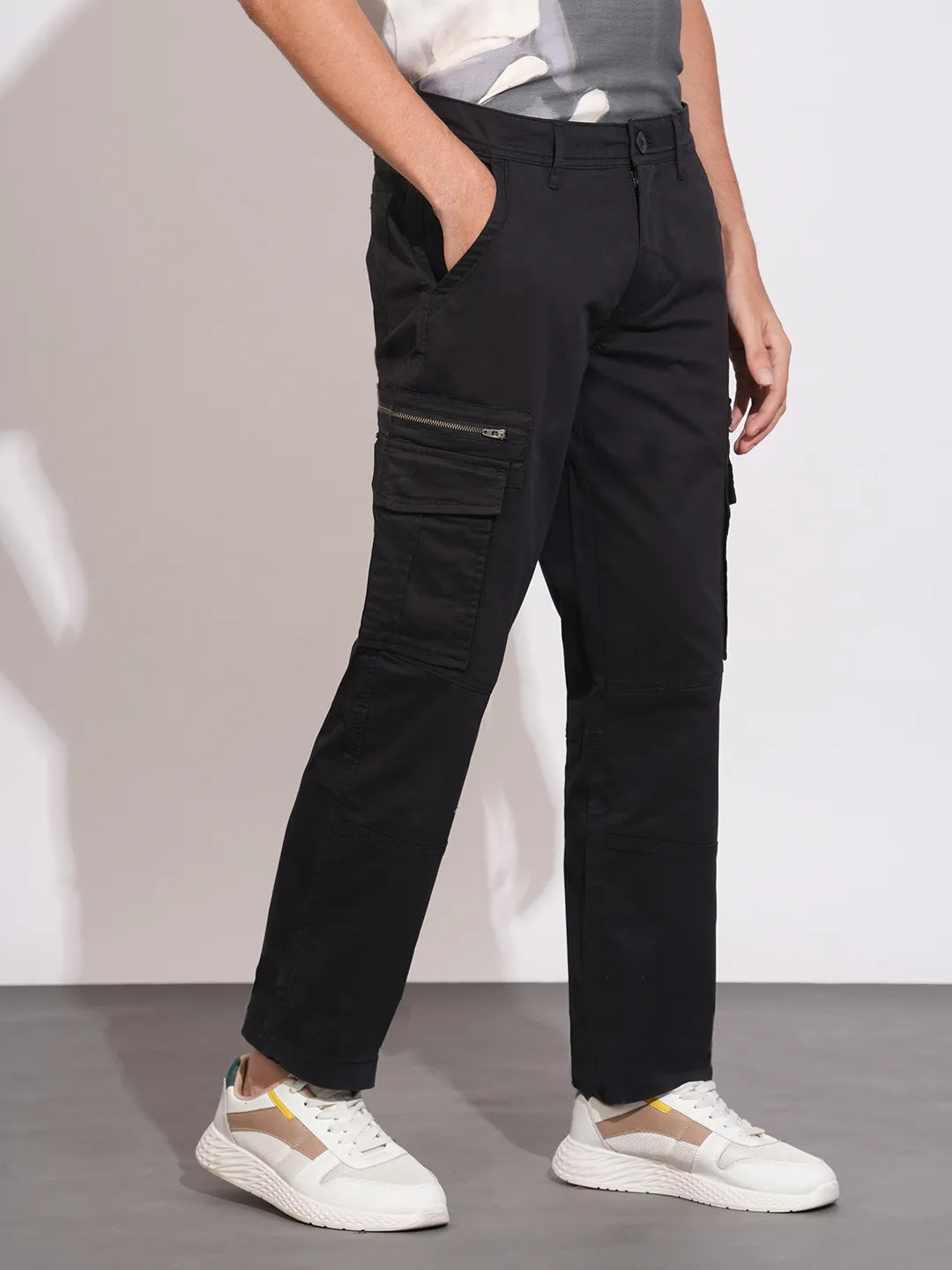 Being Human Black Slim Fit Cargos For Men