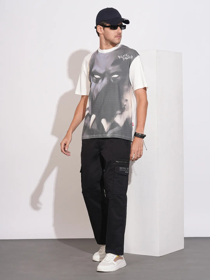 Black Regular Fit Cargos for Men