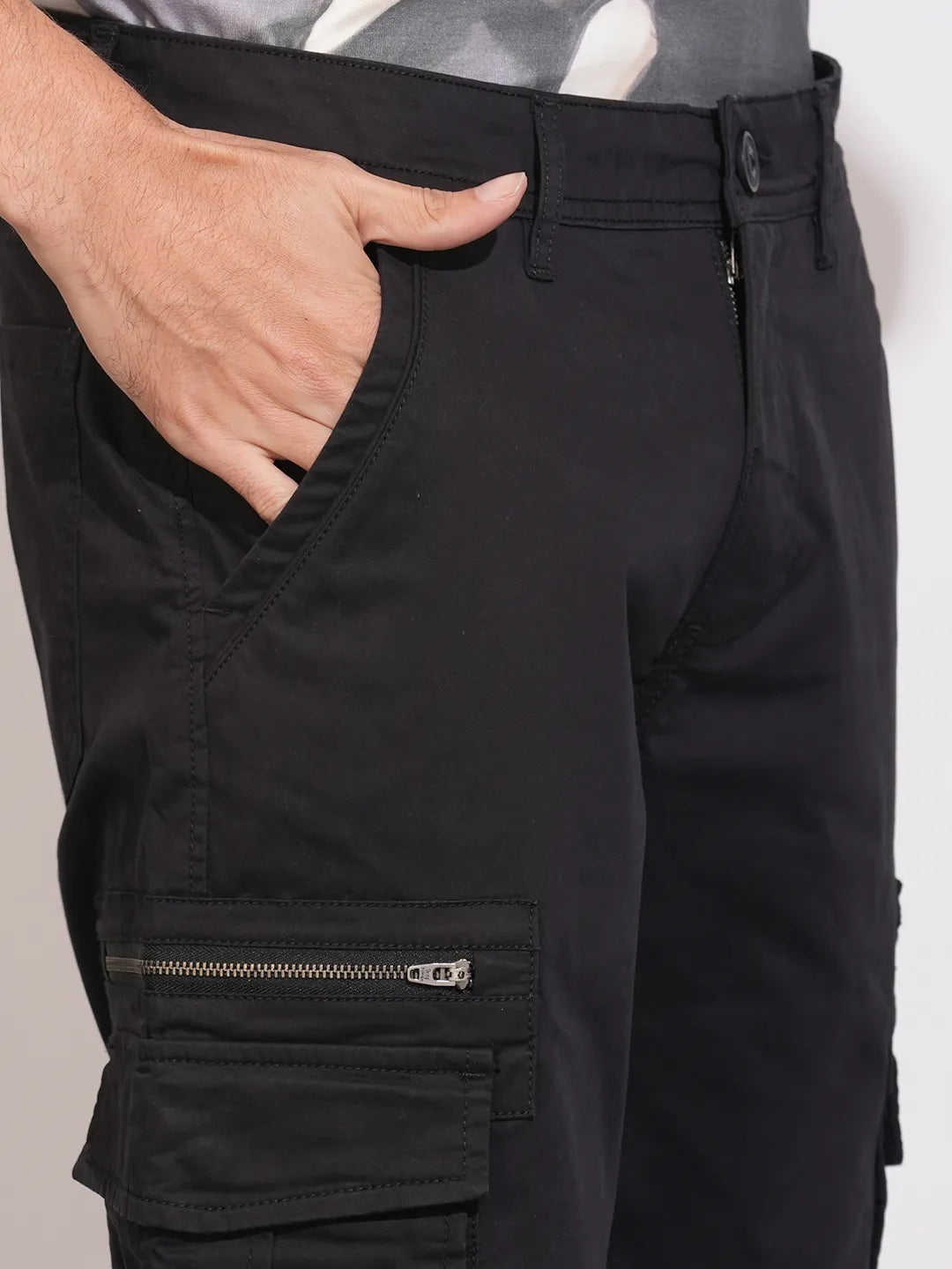 Being Human Black Slim Fit Cargos For Men