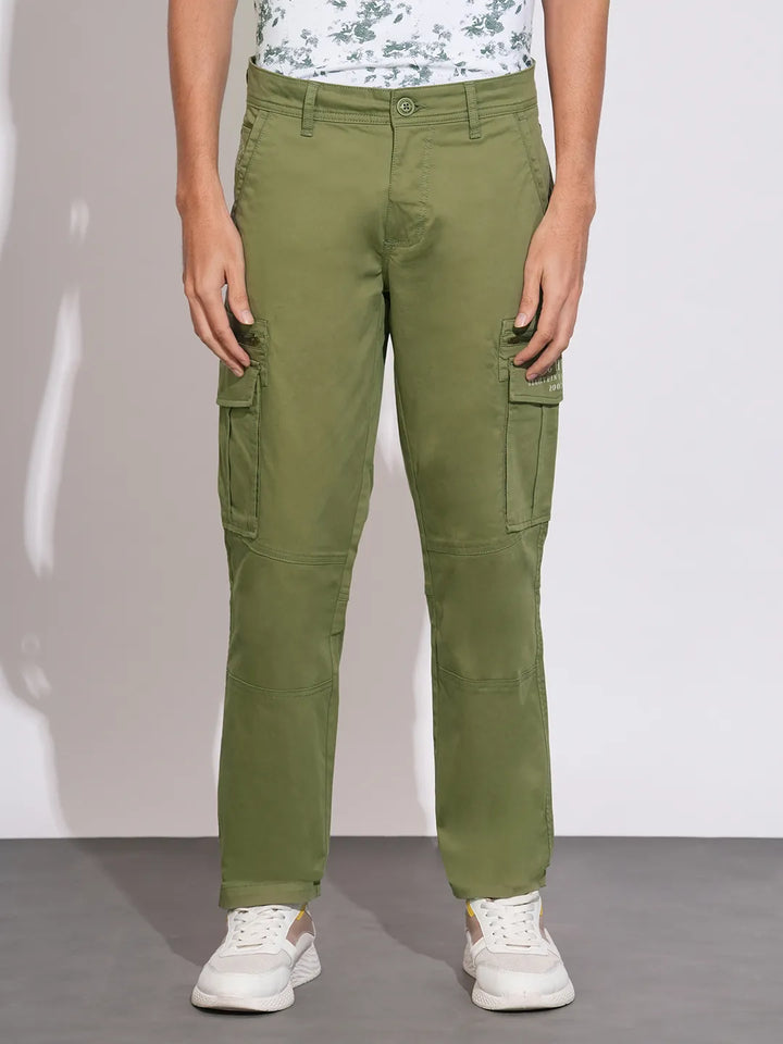 Green Regular Fit Cargos for Men By Being Human Clothing