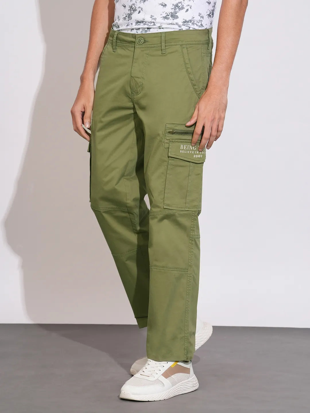 Being Human Green Slim Fit Cargos For Men