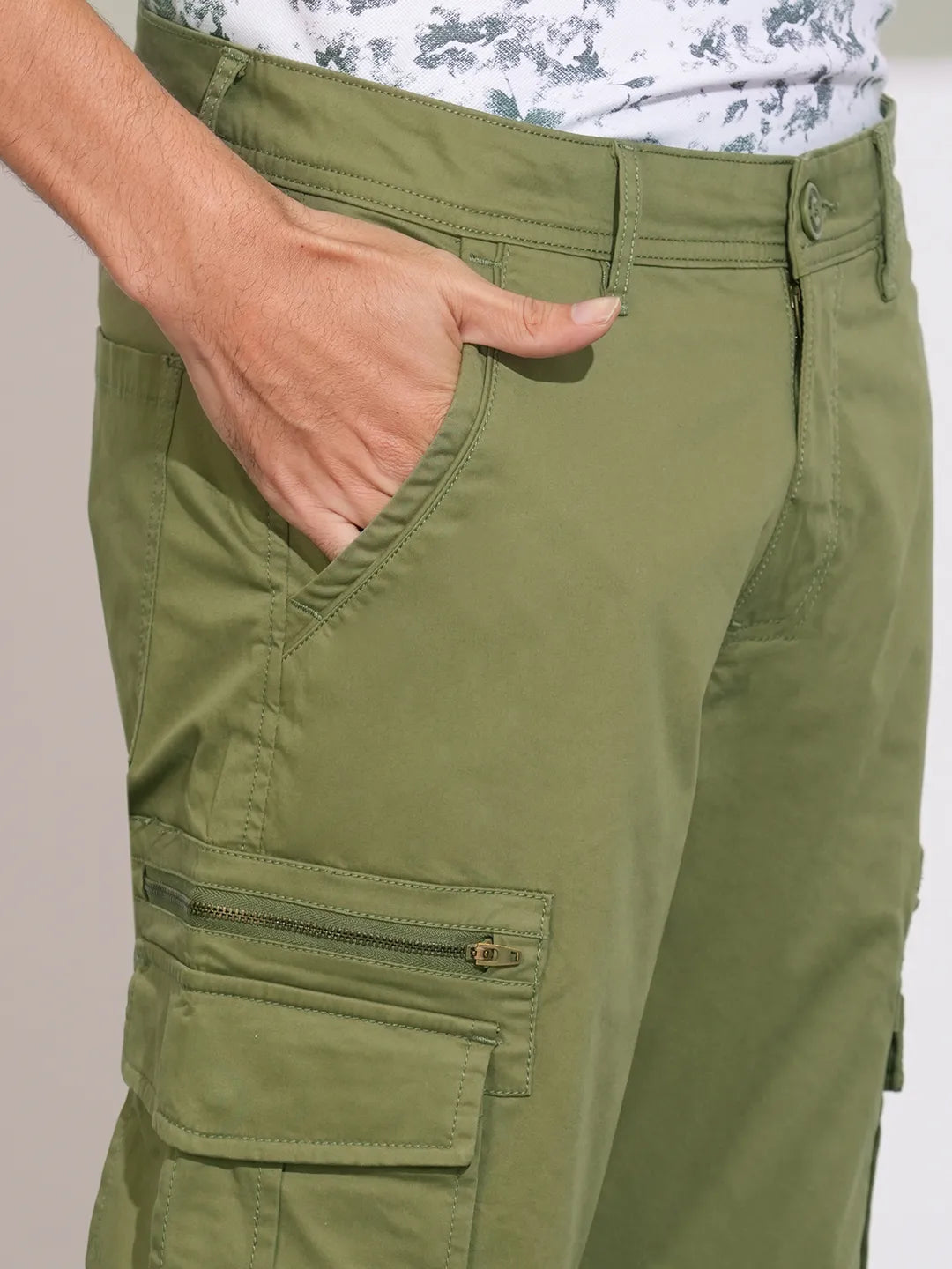 Being Human Green Slim Fit Cargos For Men