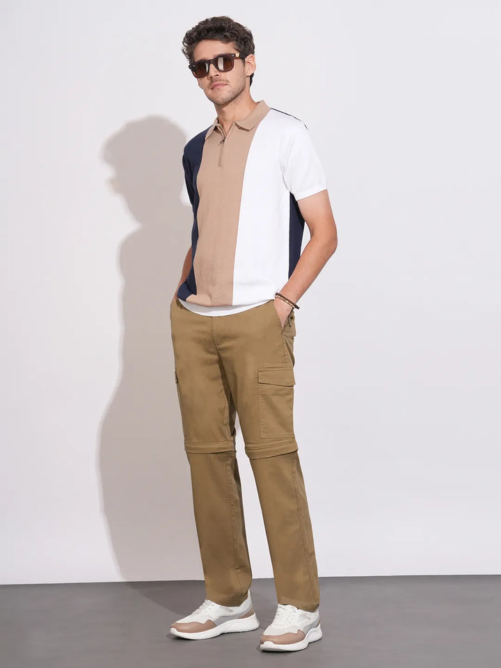 Brown Convertible Slim Fit Cargos for Men