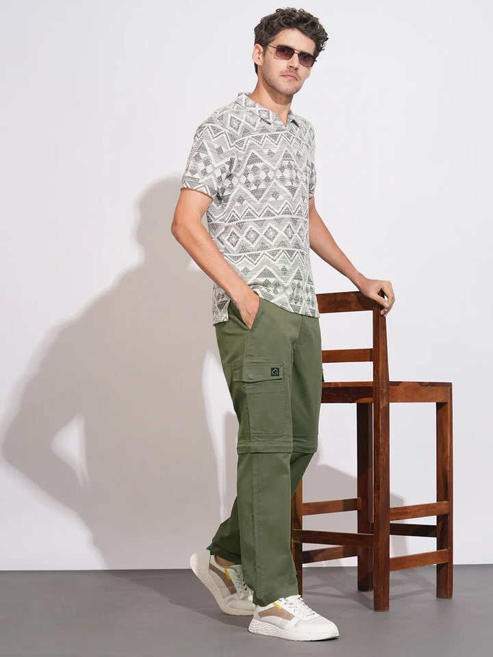 Olive Convertible Slim Fit Cargos for Men