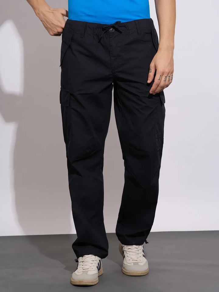 Black Regular Fit Cargos for Men By Being Human Clothing
