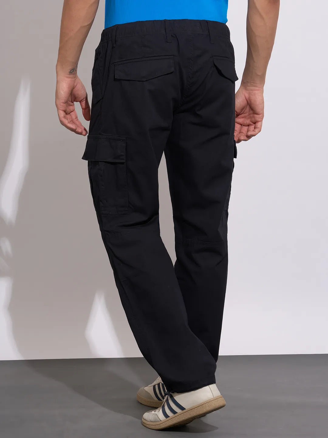 Being Human Men's Black Mid-Rise Loose Fit Cargos