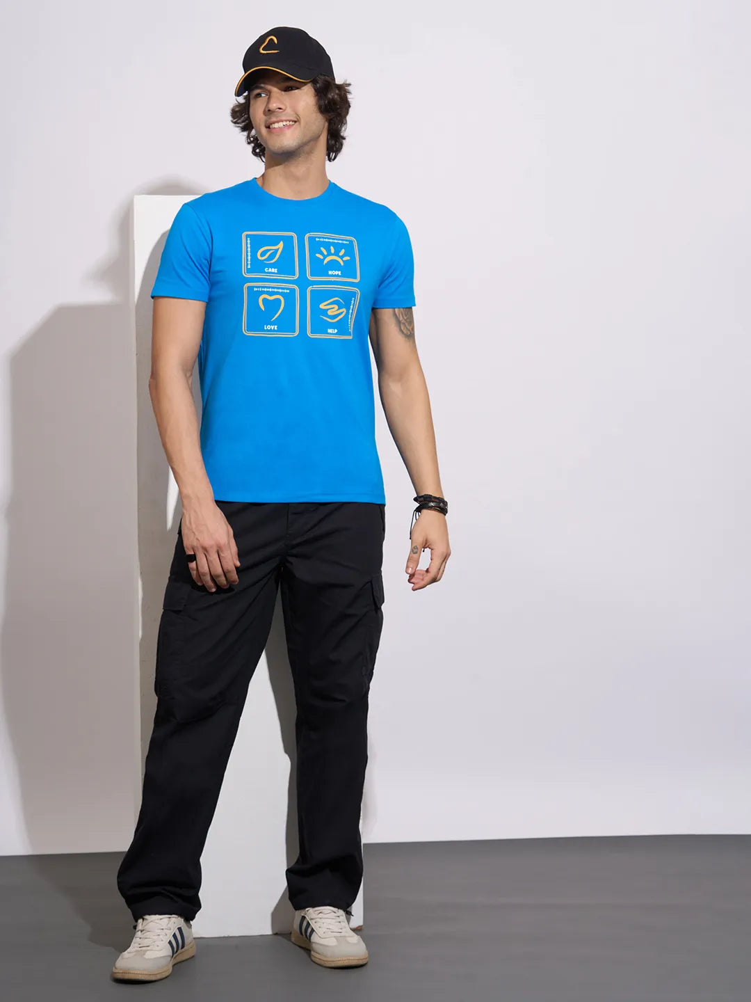 Being Human Men's Black Mid-Rise Loose Fit Cargos