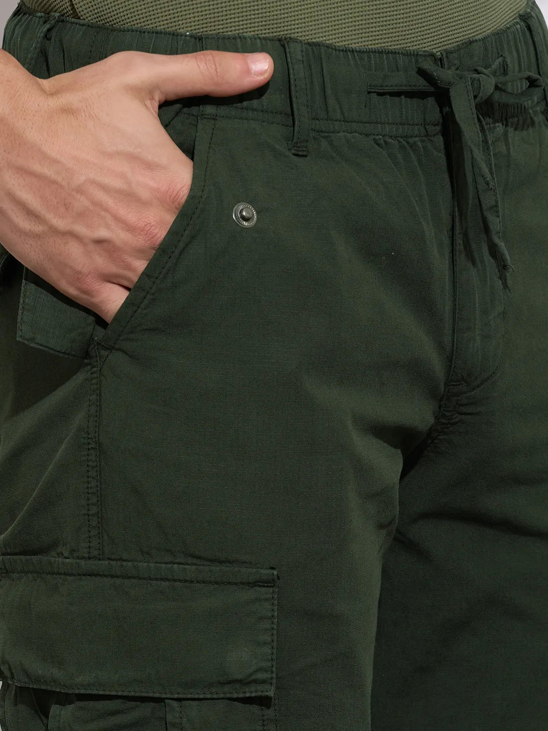 Being Human Men's Olive Loose Fit Mid-Rise Cargos