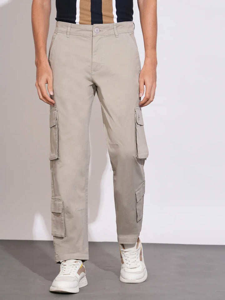 Grey Regular Fit Cargos for Men By Being Human Clothing