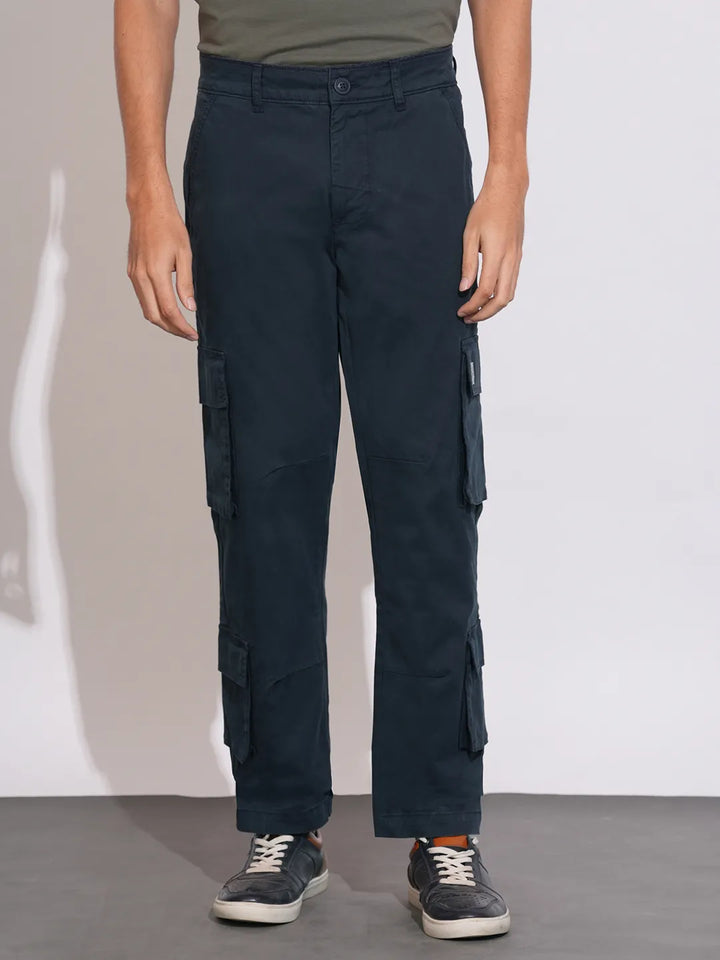 Blue Loose Fit Cotton Blend Men's Cargos by Being Human Clothing