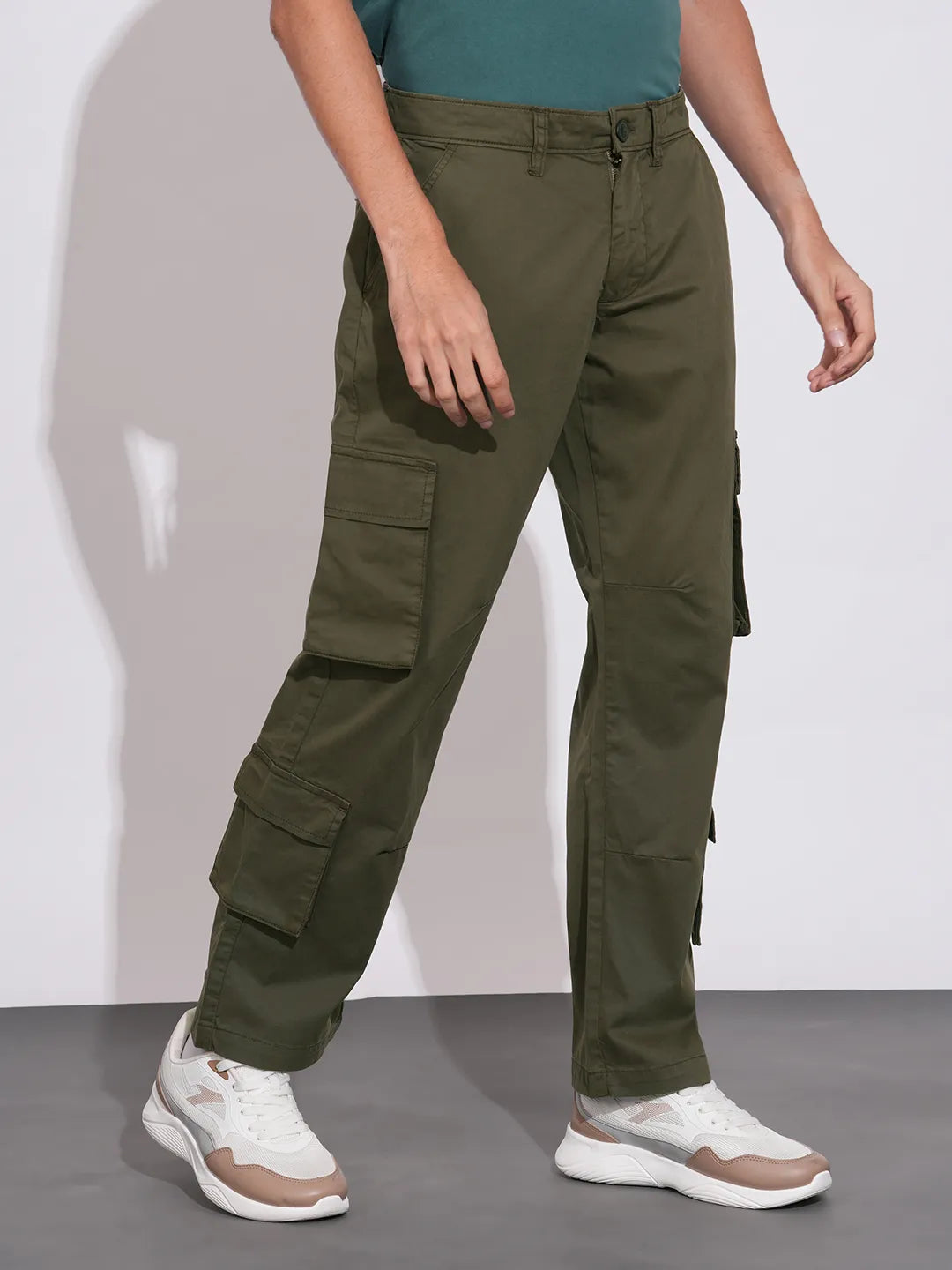 Being Human Olive Loose Fit Cargos For Men
