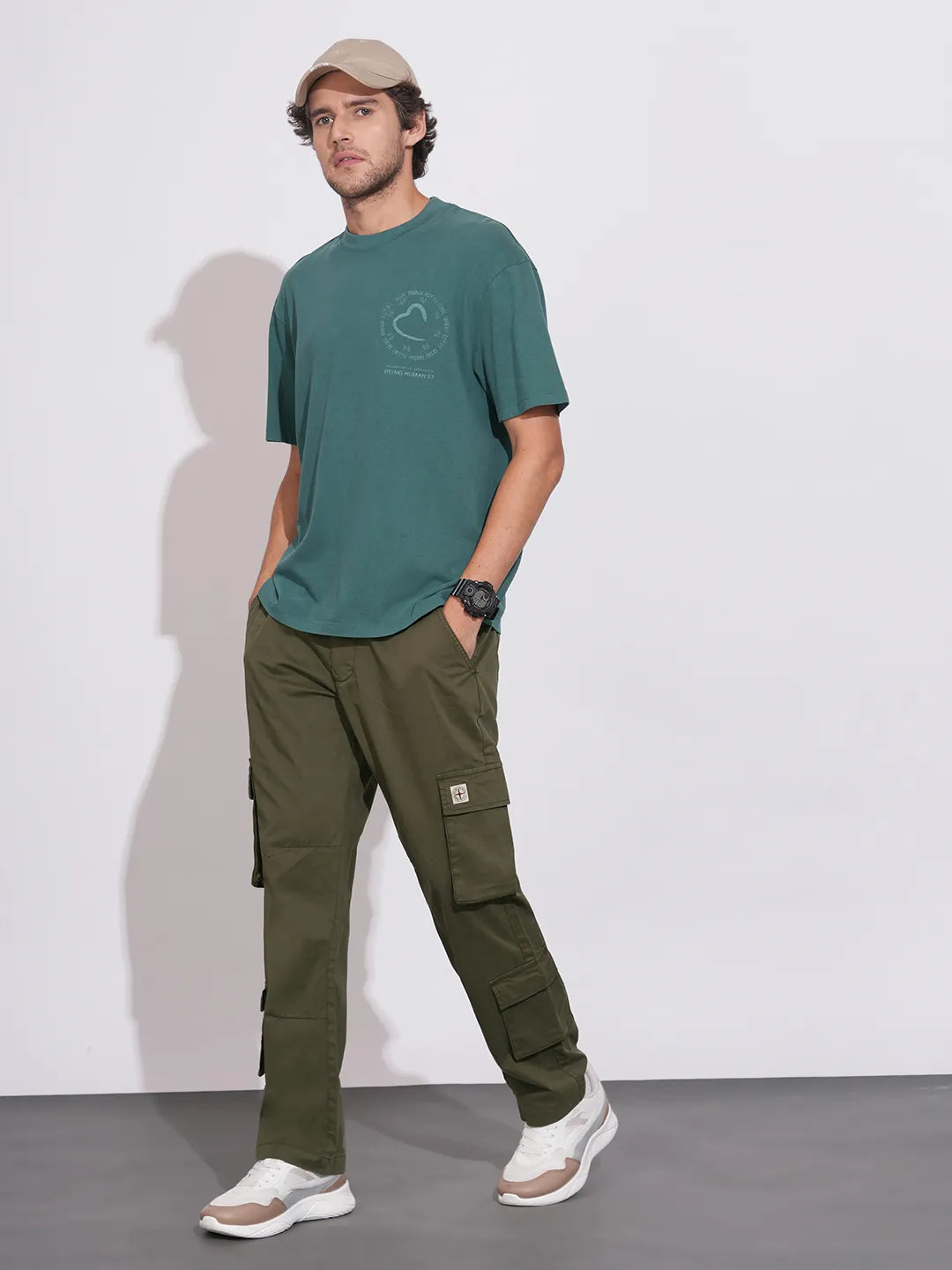 Being Human Olive Loose Fit Cargos For Men