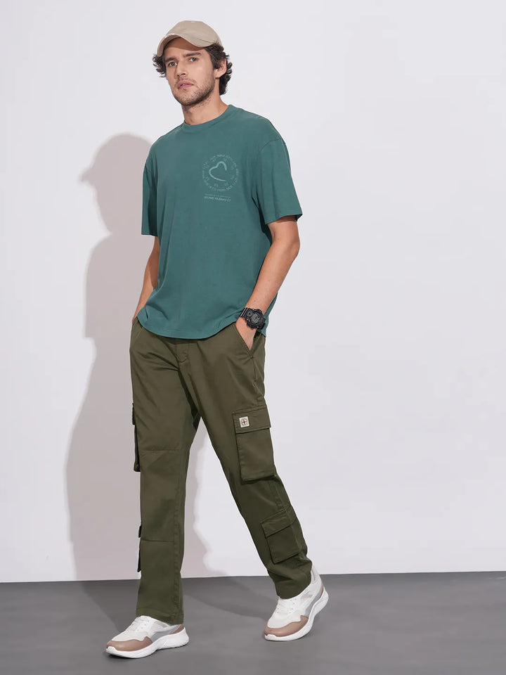 Olive Loose Fit Cargos for Men