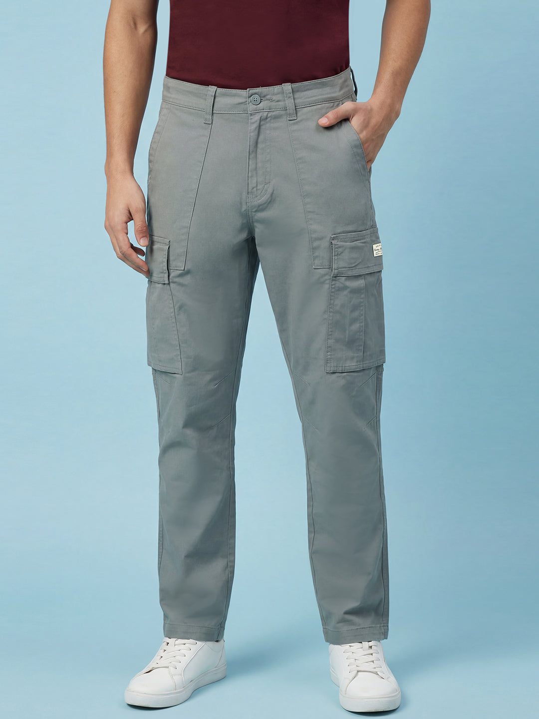 Grey Relax Fit Mid Rise Men's Cargo by Being Human Clothing