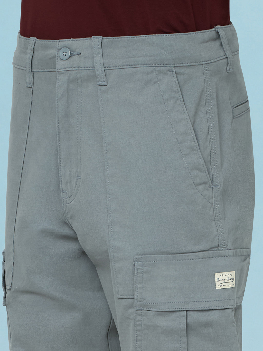 Grey Relax Fit Mid Rise Men's Cargo by Being Human Clothing