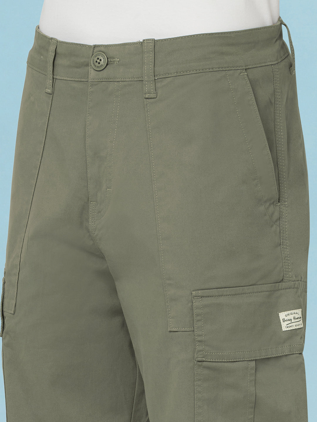 Olive Relax Fit Mid Rise Men's Cargo by Being Human Clothing