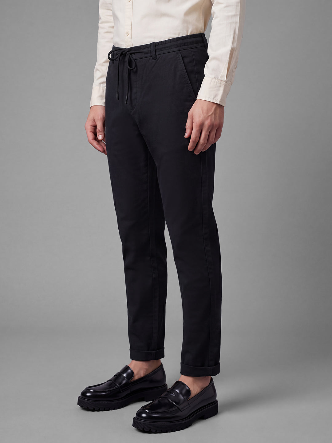 Black Mid Rise Pure Cotton Men's Chinos by Being Human Clothing