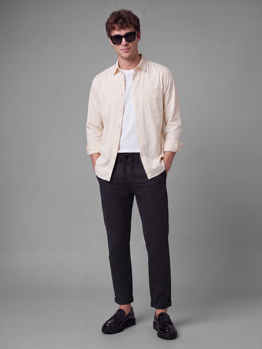 Black Mid Rise Pure Cotton Men's Chinos by Being Human Clothing