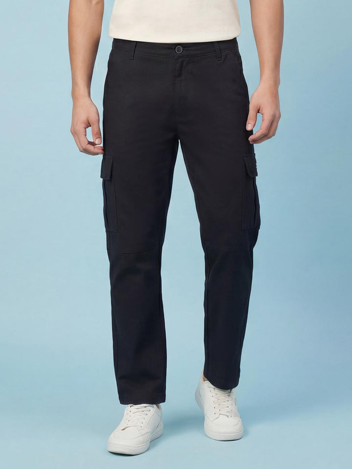 Black Regular Fit Men's Mid Rise Cargos