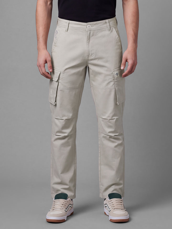 Beige Solid Mid Rise Men's Cargos by Being Human Clothing
