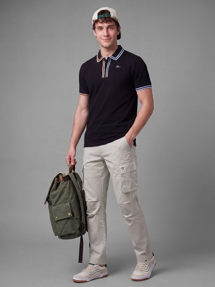 Beige Solid Mid Rise Men's Cargos by Being Human Clothing