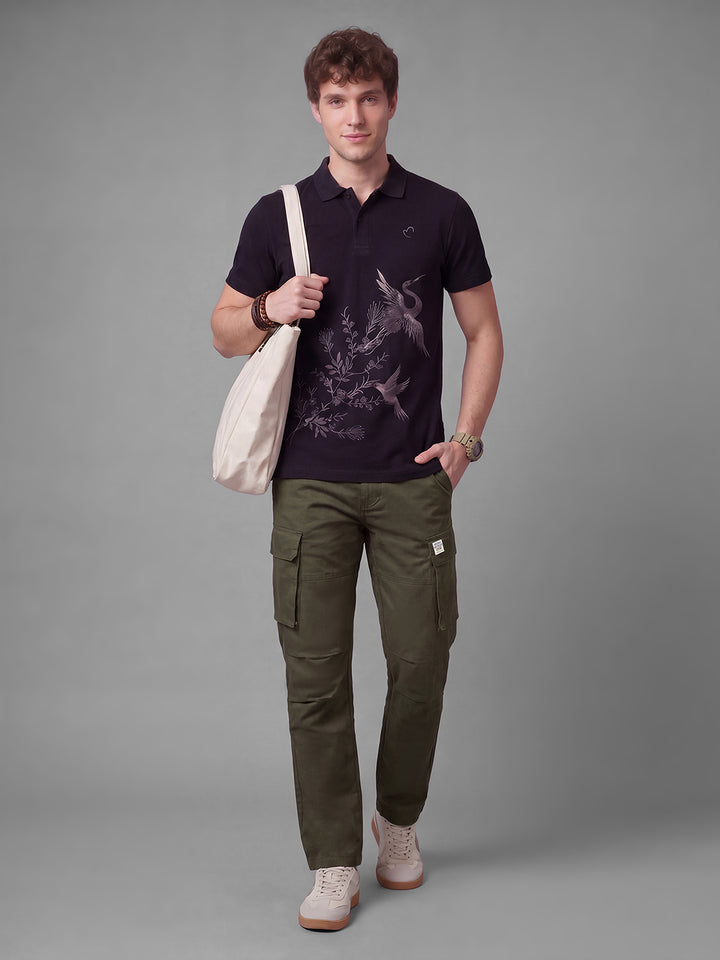 Dark Olive Mid Rise Pure Cotton Men's Cargos by Being Human Clothing