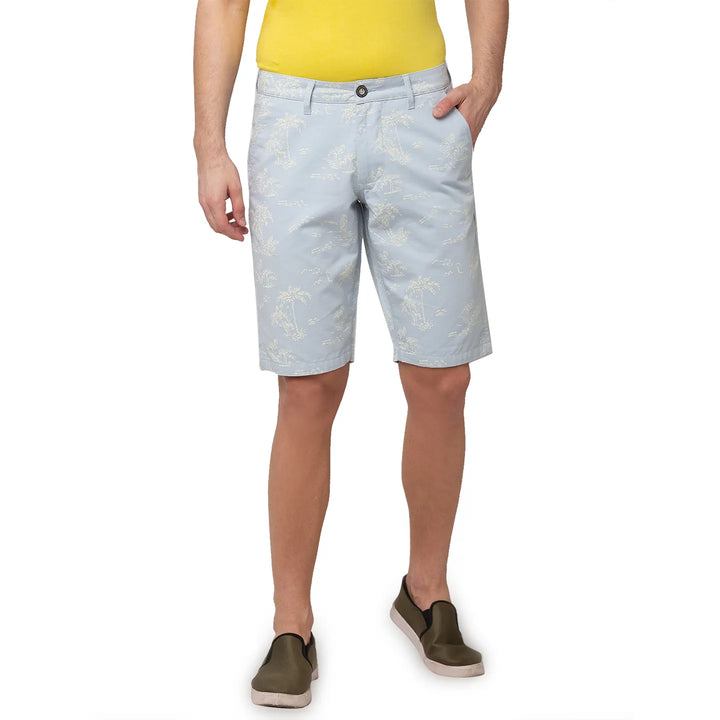 Light Blue Regular Fit Shorts For Men By Being Human Clothing