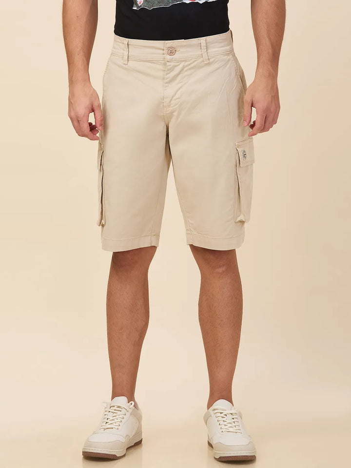 Oat Milk Regular Fit Shorts For Men By Being Human Clothing