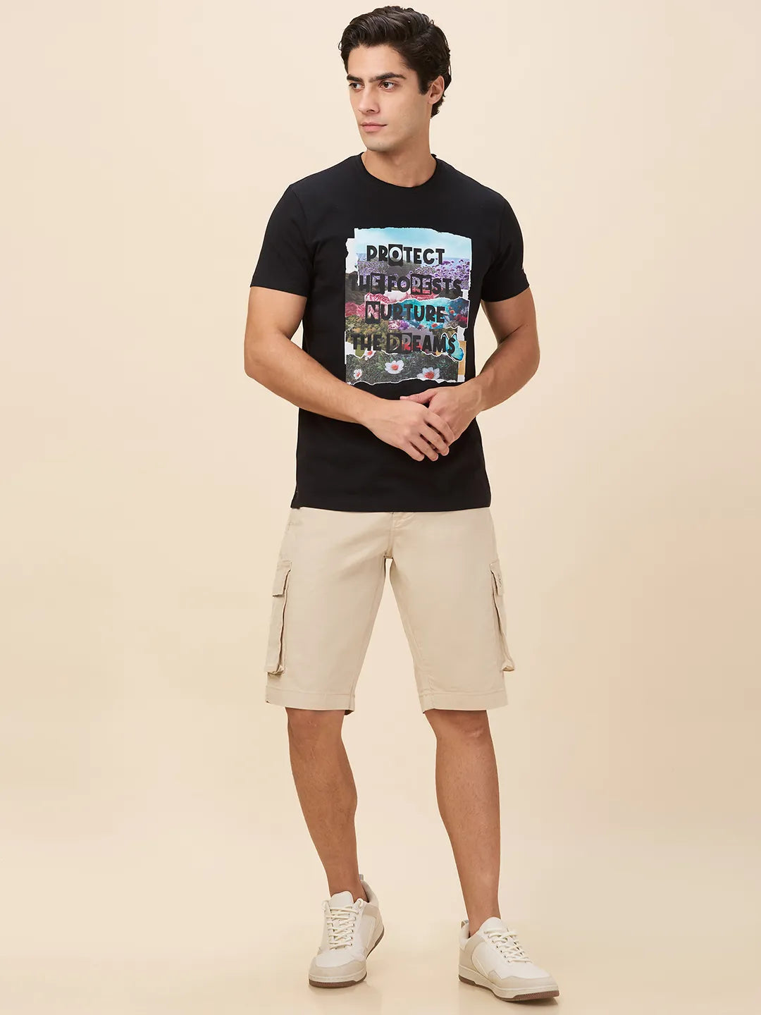 Being Human Clothing Men Beige Solid Shorts