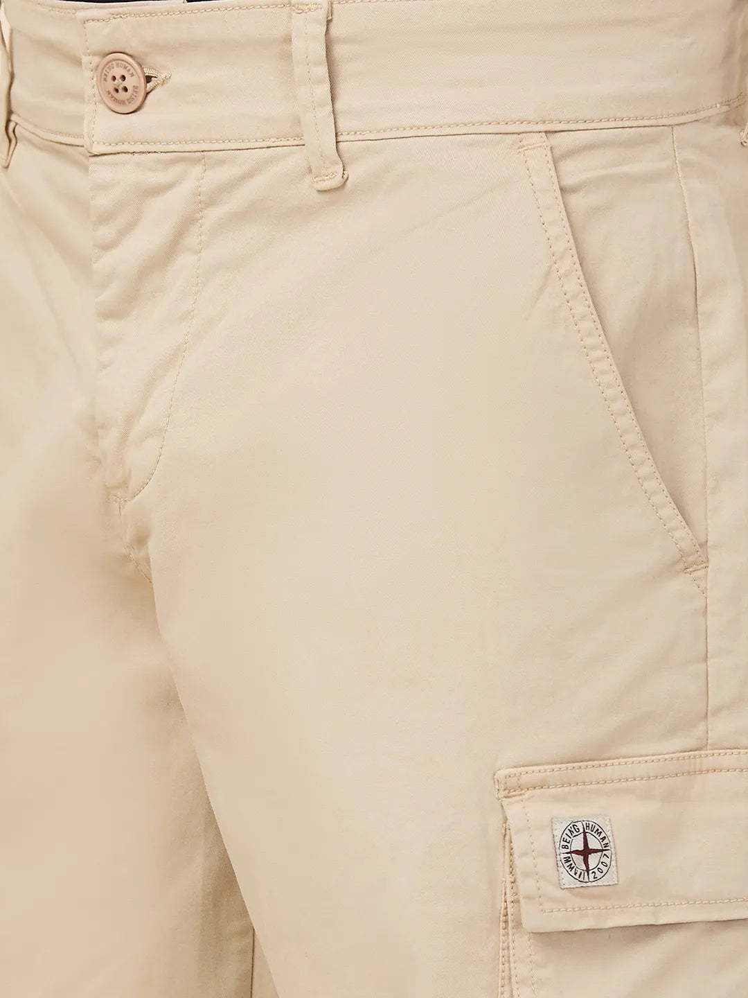 Being Human Clothing Men Beige Solid Shorts