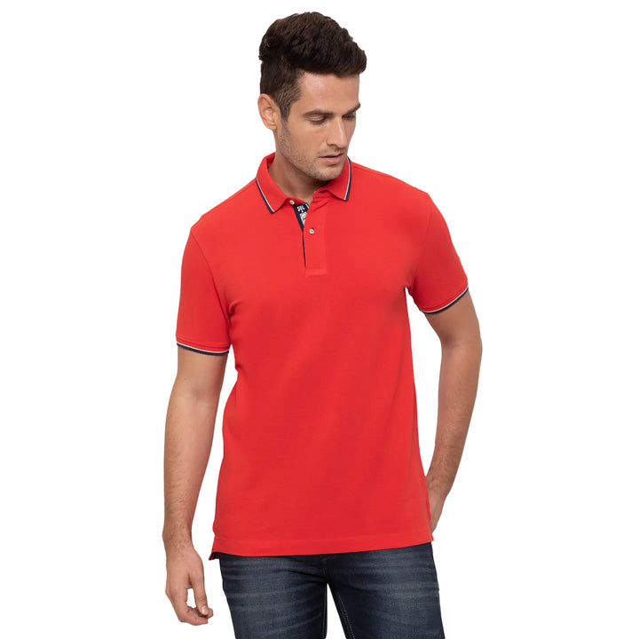 Red Regular Fit Men's Polo T-shirt by Being Human Clothing