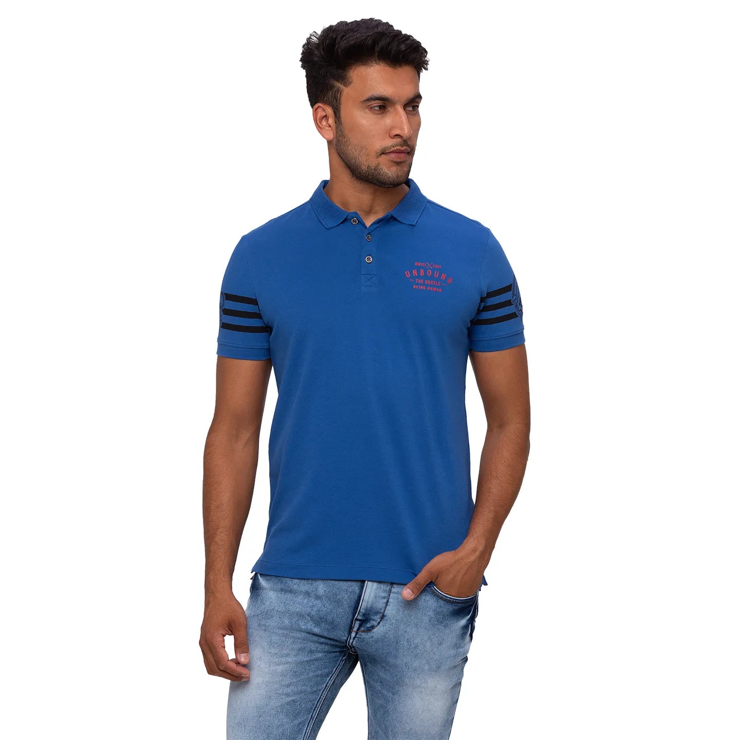 Being Human Clothing Men Regular Fit Polo Neck T-Shirts-Marine Blue