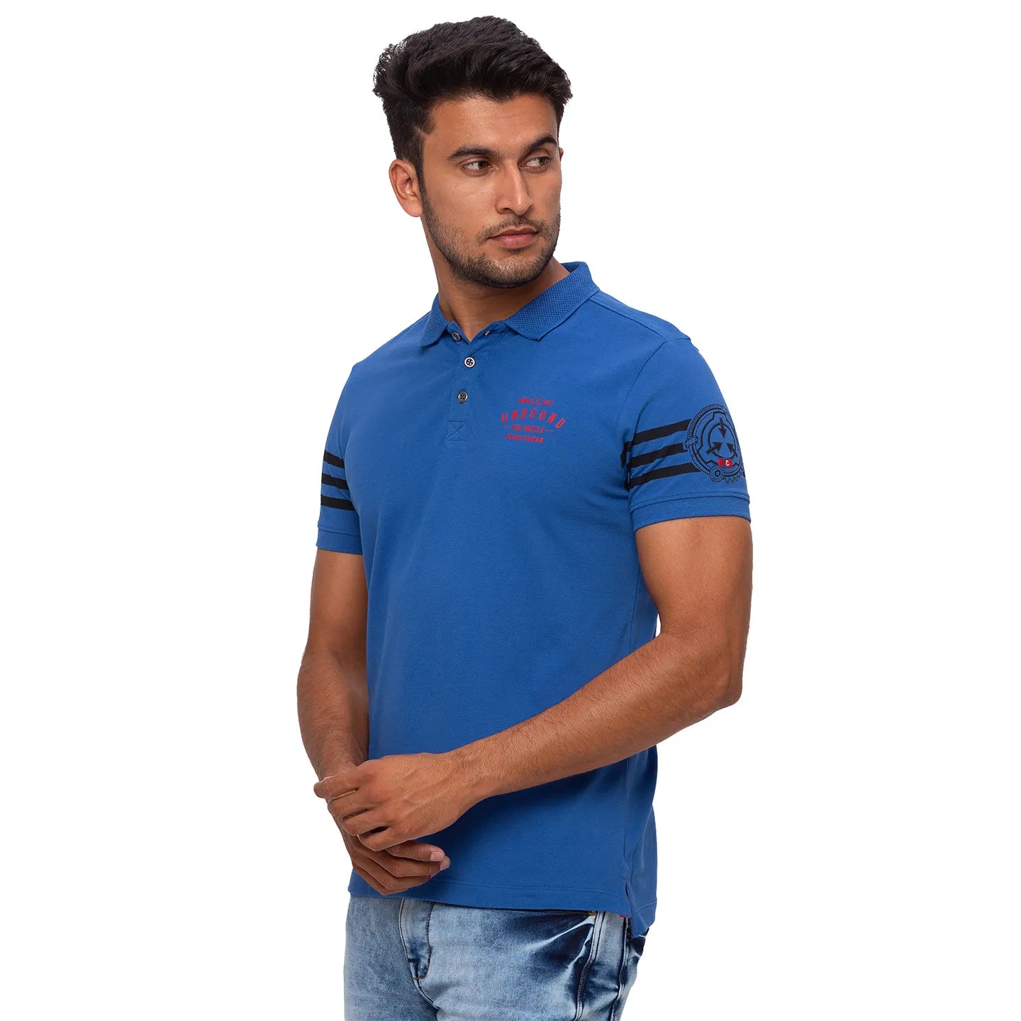 Being Human Clothing Men Regular Fit Polo Neck T-Shirts-Marine Blue