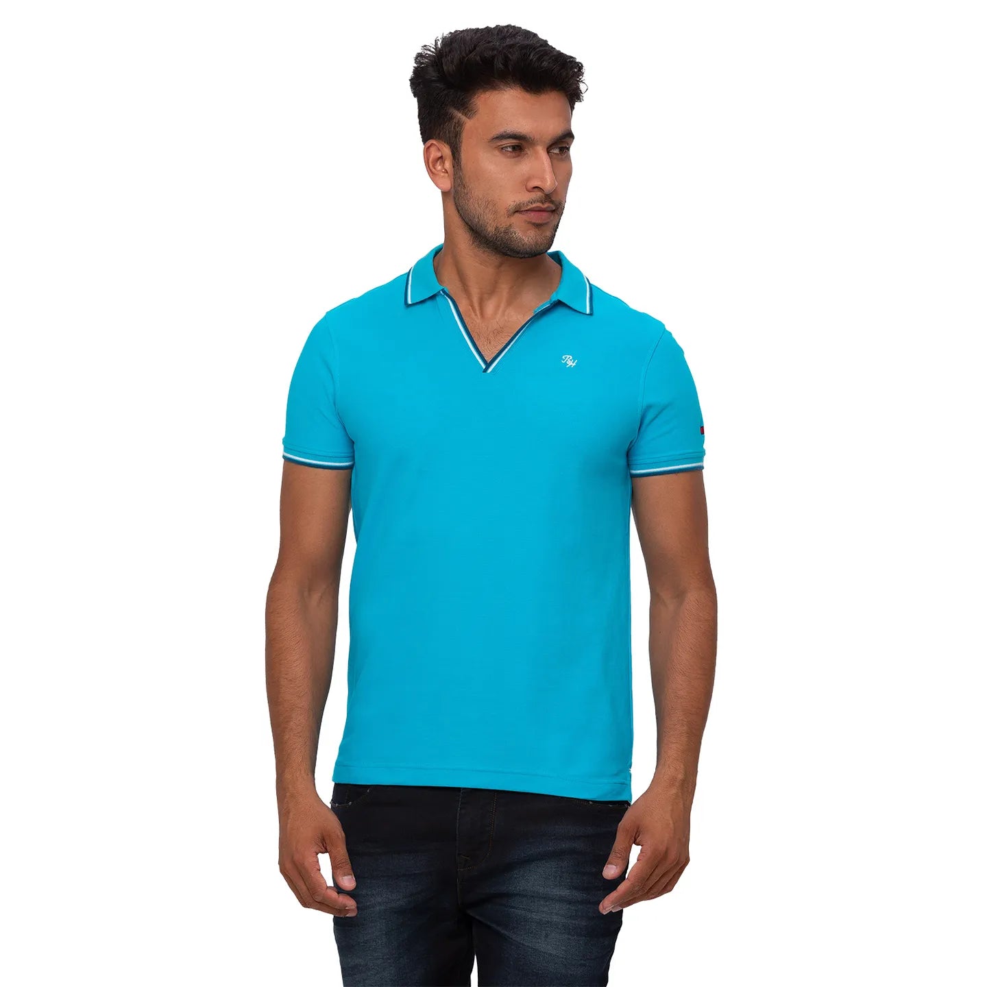 Being Human Clothing Men Regular Fit Polo Neck T-Shirts-Aqua