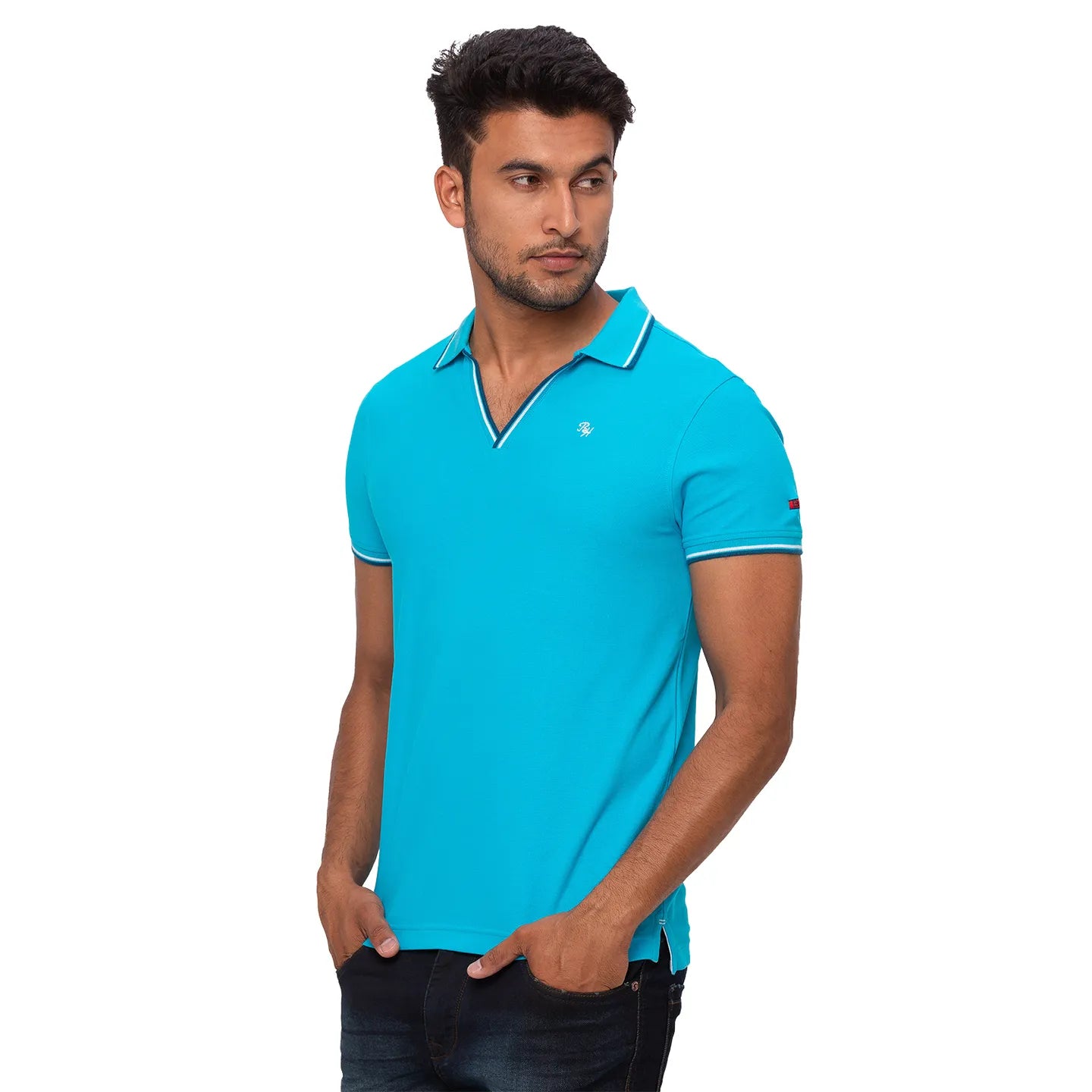 Being Human Clothing Men Regular Fit Polo Neck T-Shirts-Aqua