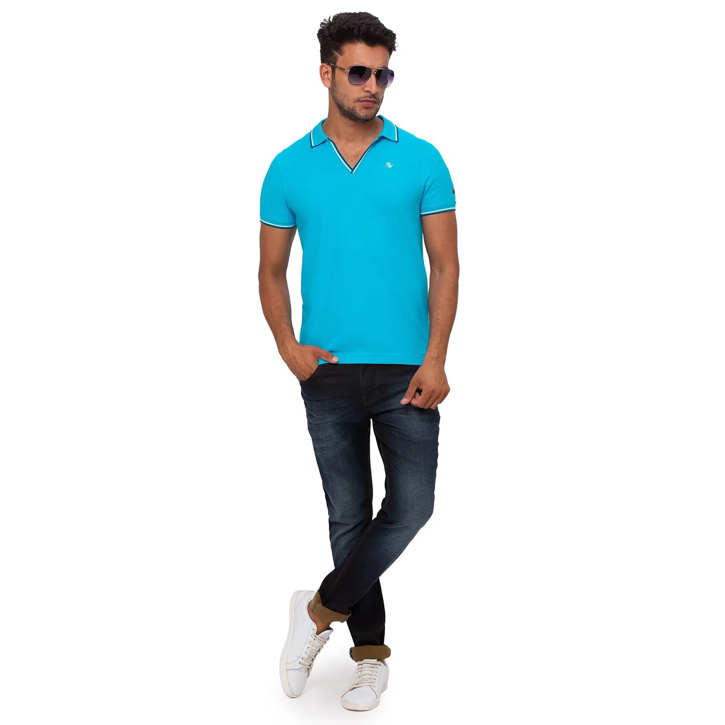Being Human Clothing Men Regular Fit Polo Neck T-Shirts-Aqua