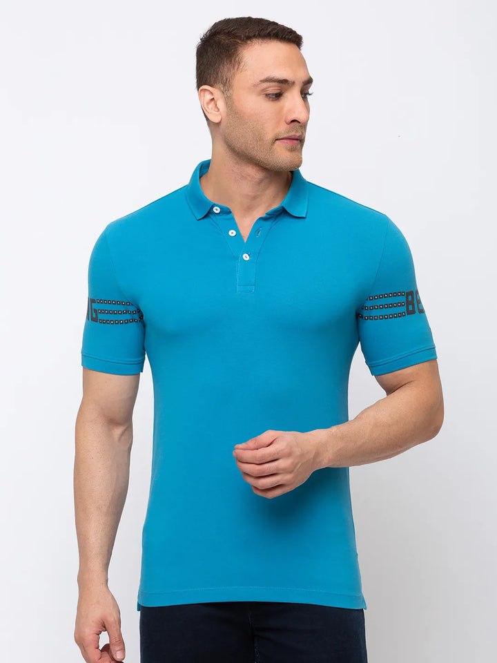 Deep Blue Regular Fit Men's Polo T-shirt by Being Human Clothing