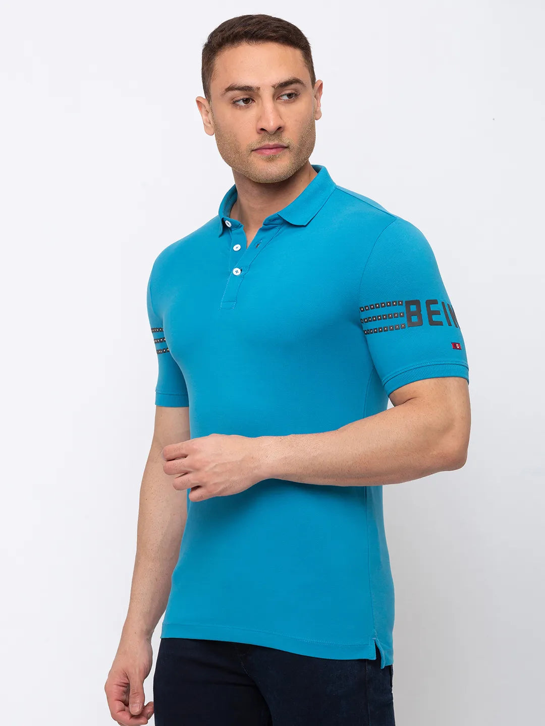 Being Human Clothing Men Regular Fit Polo Neck T-Shirts-Deep Blue