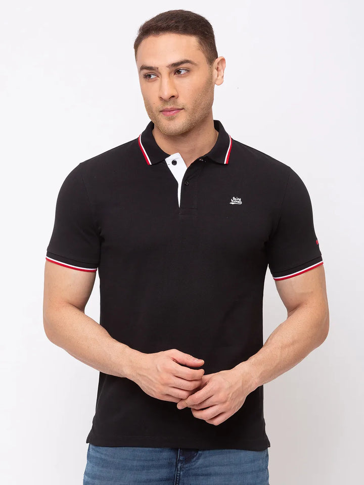 Black Regular Fit Men's Polo T-Shirt