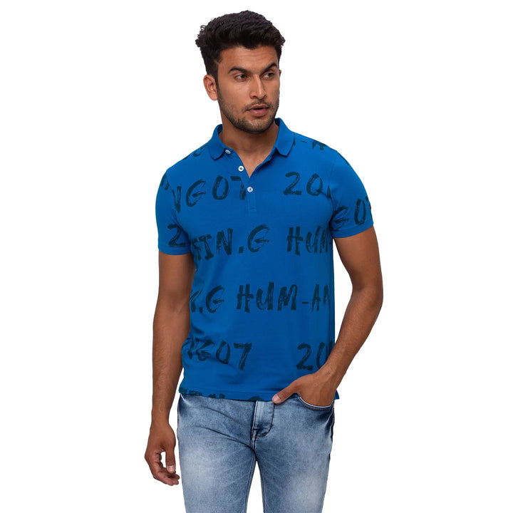 Blue Regular Fit Men's Polo T-shirt by Being Human Clothing