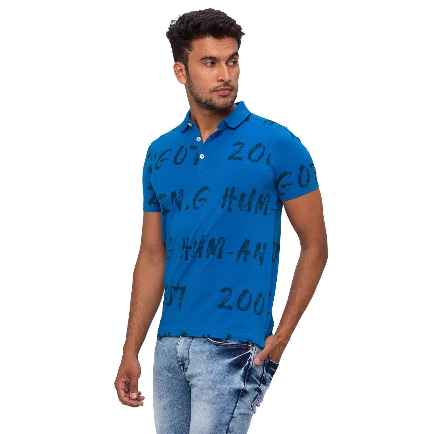 Being Human Clothing Men Regular Fit Polo Neck T-Shirts-Marine Blue