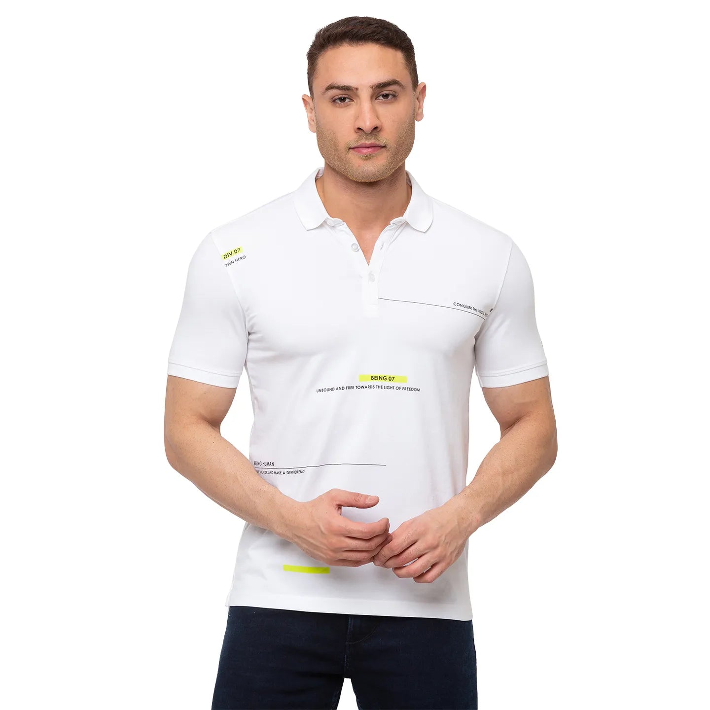 Being Human Clothing Men Regular Fit Polo Neck T-Shirts-White