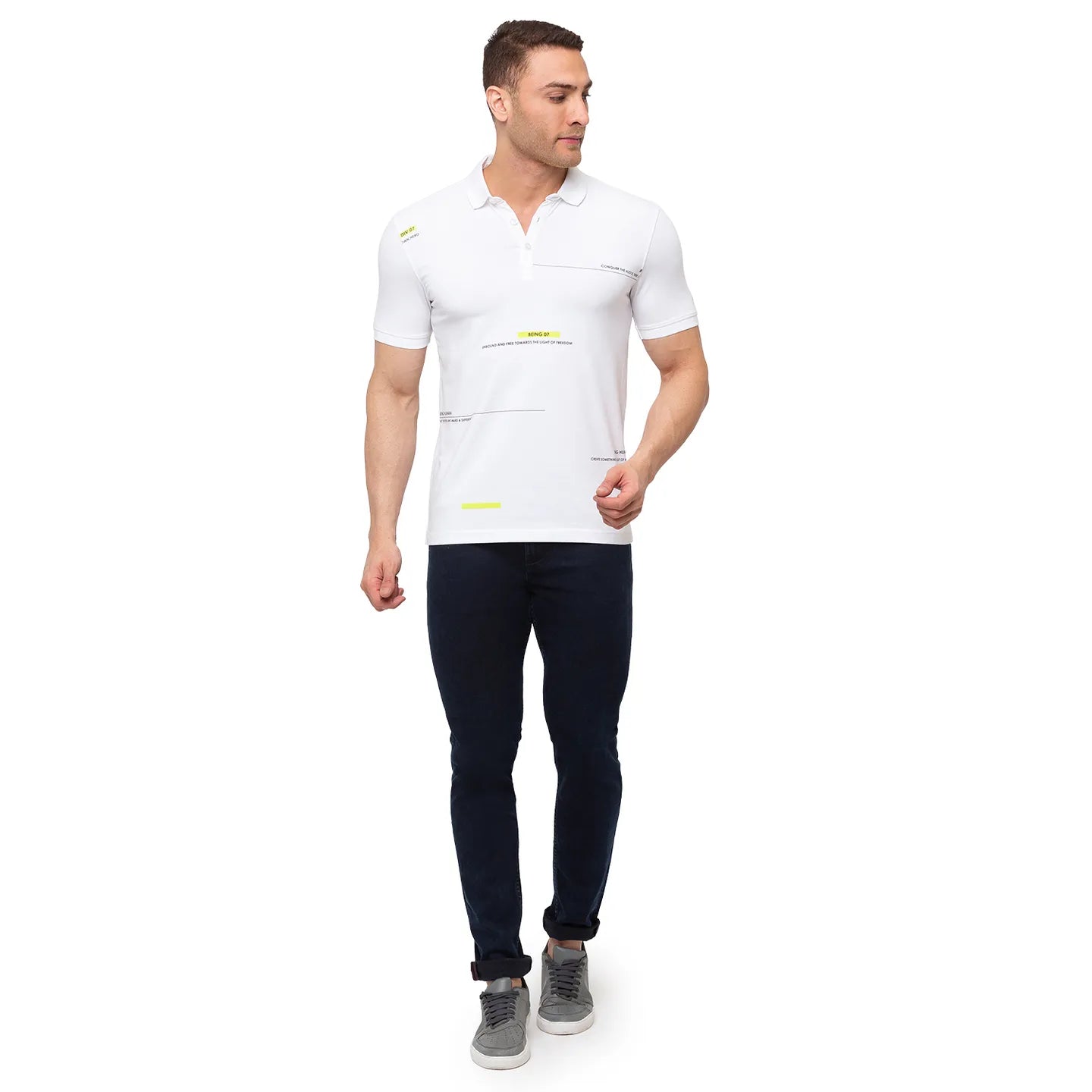 Being Human Clothing Men Regular Fit Polo Neck T-Shirts-White