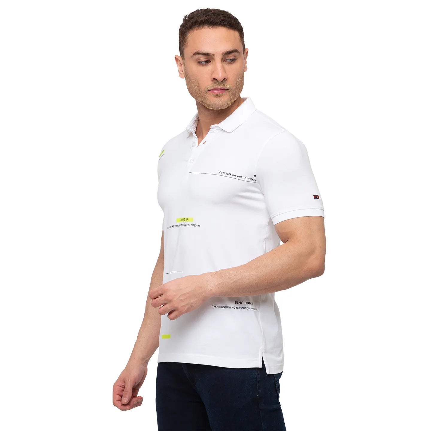 Being Human Clothing Men Regular Fit Polo Neck T-Shirts-White