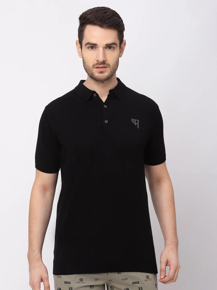 Black Regular Fit Men's Polo T-Shirt